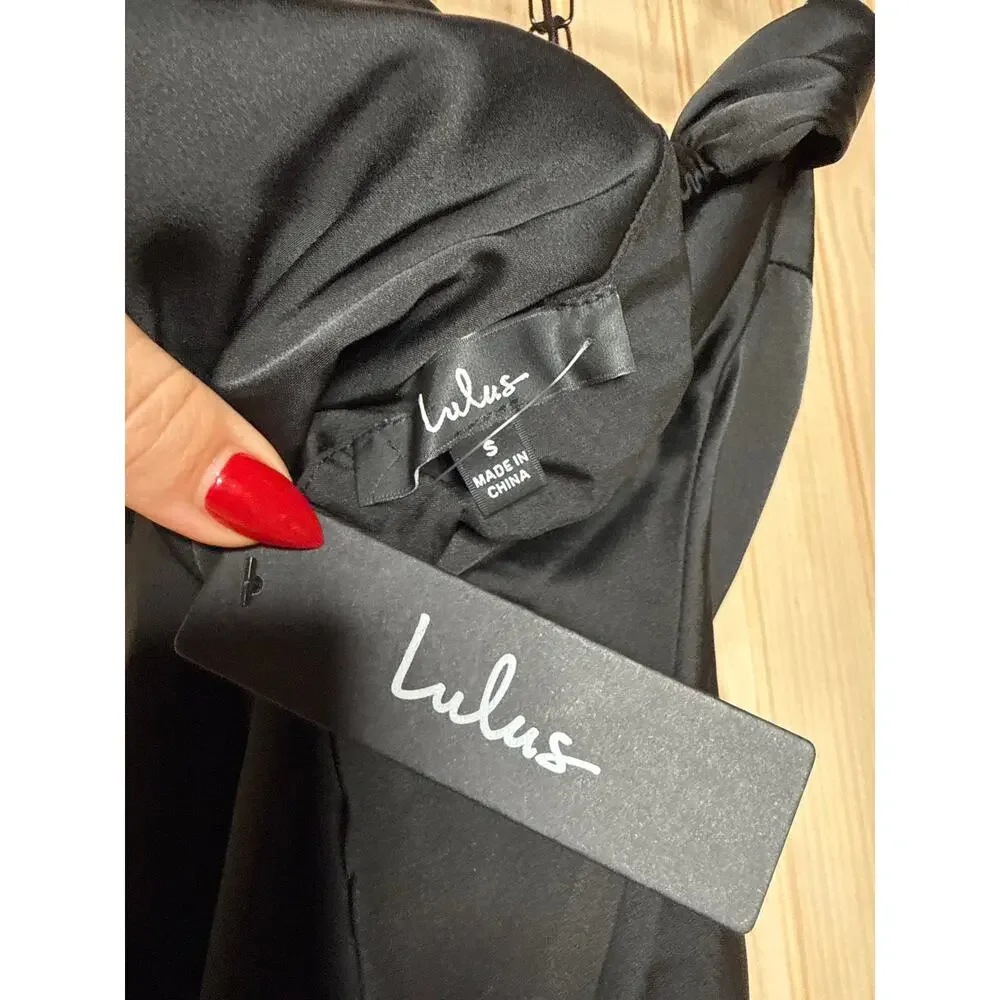NWT Lulus Exquisite Approach Black Satin Strapless Cowl Back Mini Dress Size S - Picture 5 of 6
